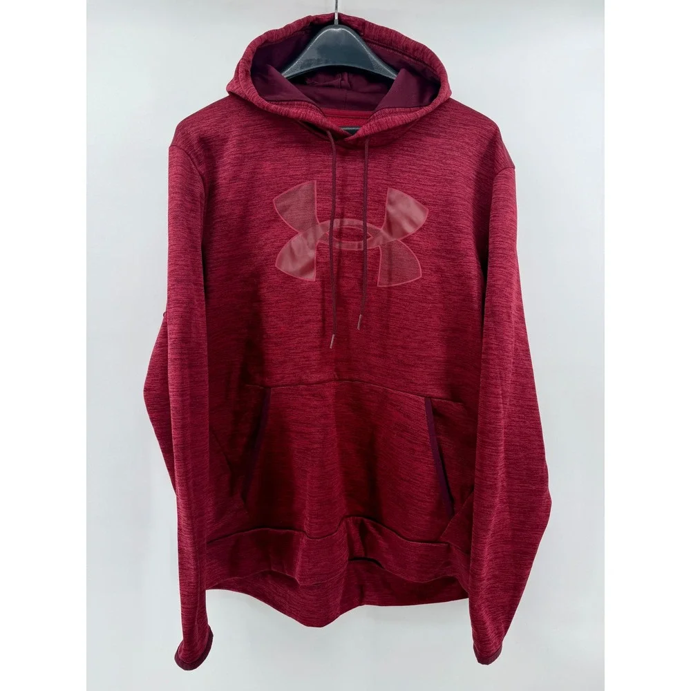 Under Armour Mens Armour Fleece Hoodie Maroon Heather Big Logo Sweatshirt Large - Picture 2 of 5